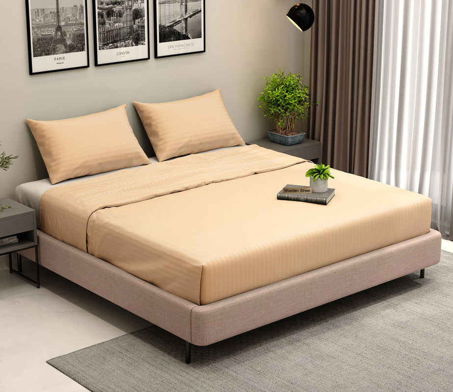 UPNEJA V HANDLOOM Plain Striped Double bedsheet with Two pillow covers (230 x 250 cms)